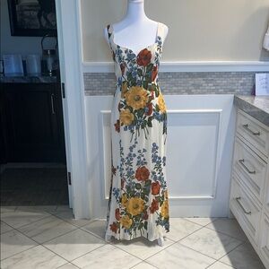 Reformation Cream Midi Dress with Yellow & Orange Floral Print